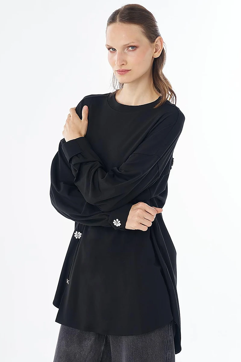Embroidered Rayon Sweatshirt Black