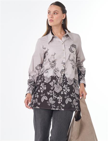 Floral Print Tunic Dark Brown