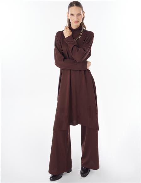 Turtleneck Knit Set Brown