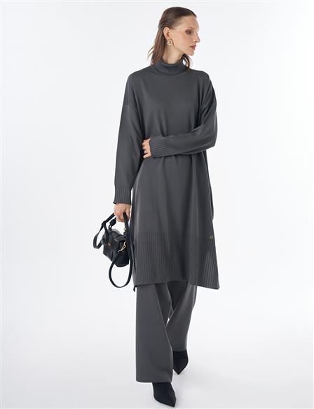 Turtleneck Knit Set Grey