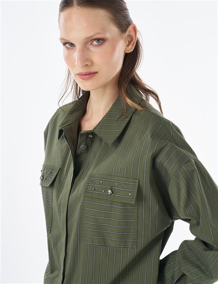 Stone Detail Cotton Tunic Forest Green