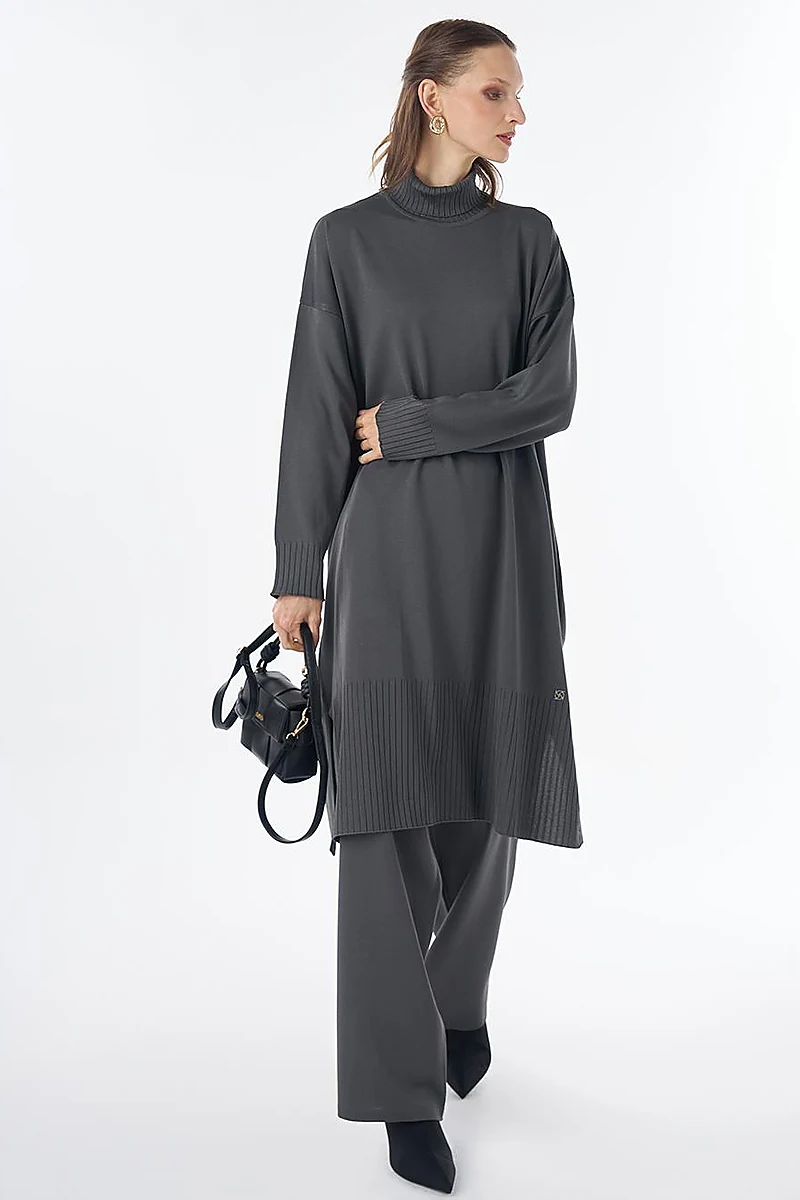 Turtleneck Knit Set Grey