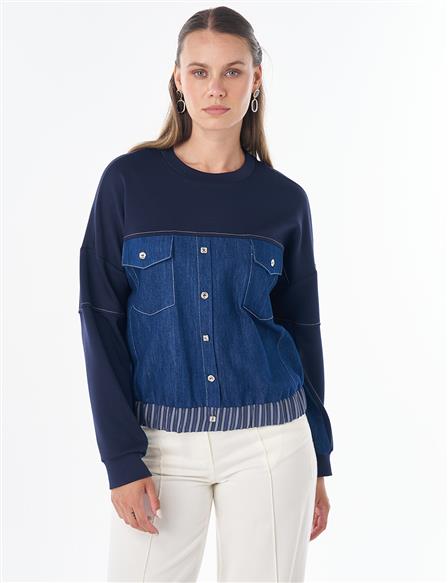 Denim Garnili Sweatshirt Koyu Lacivert 