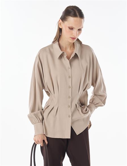 100% Lyocell Pleat Detail Tunic Mink