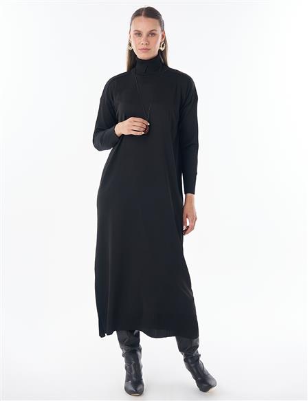 Turtleneck Knit Dress – Black