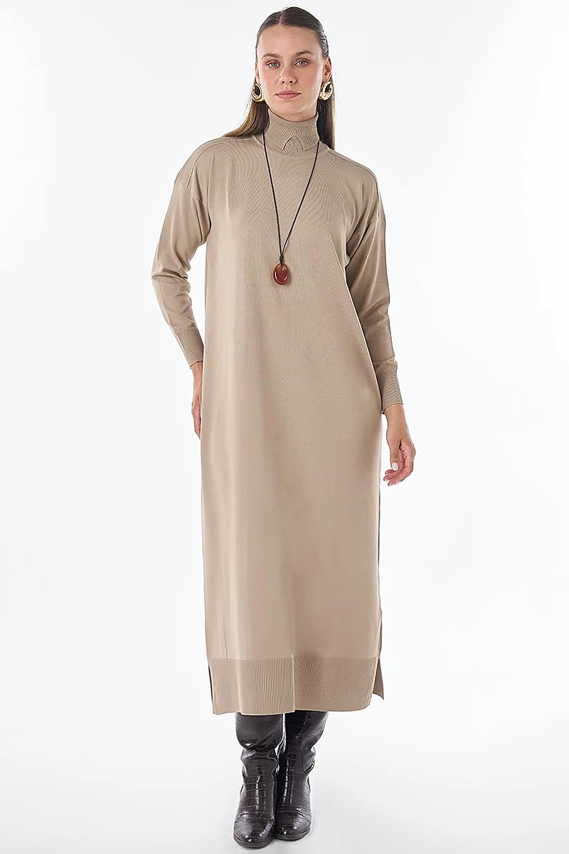 Turtleneck Knit Dress – Stone