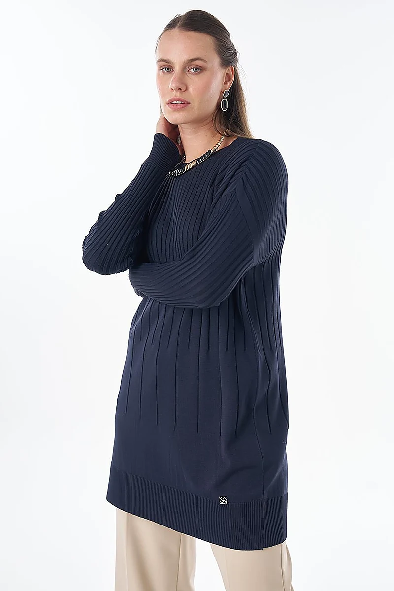 Ribbed Knit Tunic Navy
