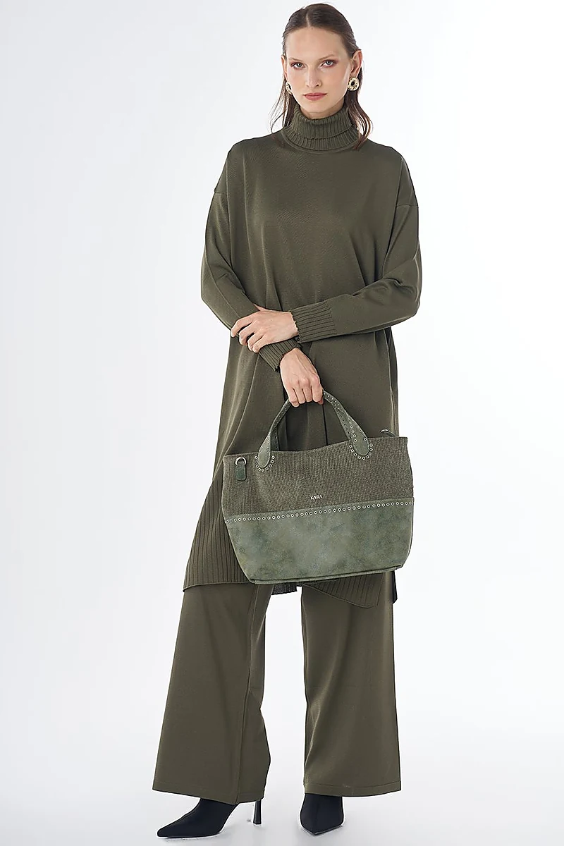 Turtleneck Knit Set Khaki