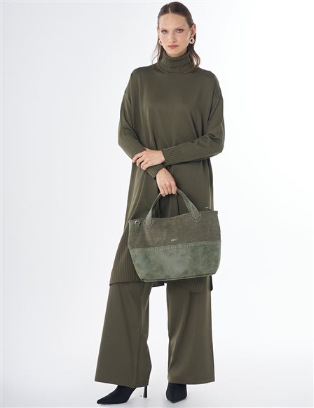 Turtleneck Knit Set Khaki