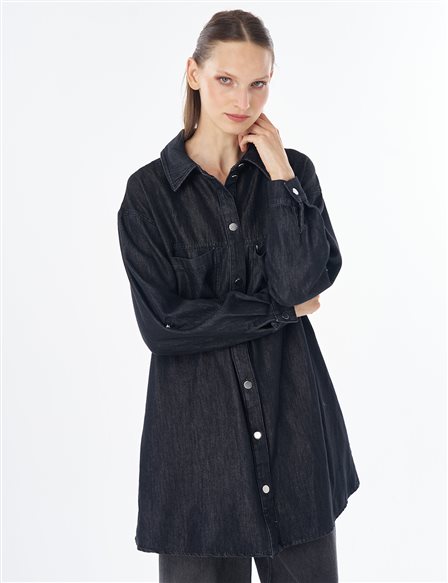 Washed Double-Pocket Denim Tunic - Anthracite