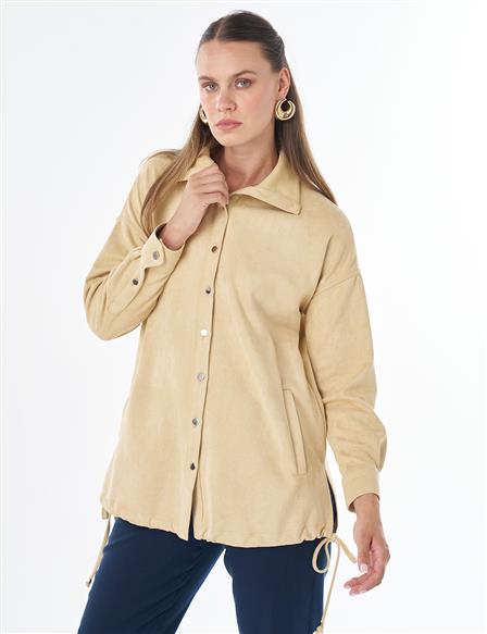 Stand Collar Suede Tunic - Light Yellow