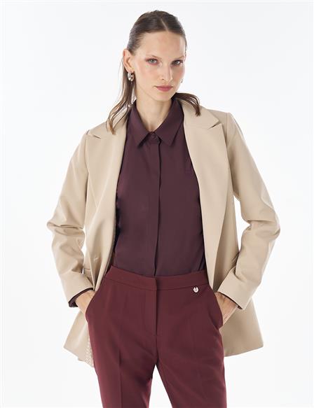 Single-Button Basic Blazer - Stone