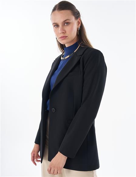 Single-Button Basic Blazer - Black