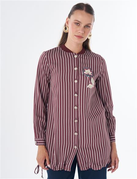 Embroidered Striped Tunic - Dark Burgundy