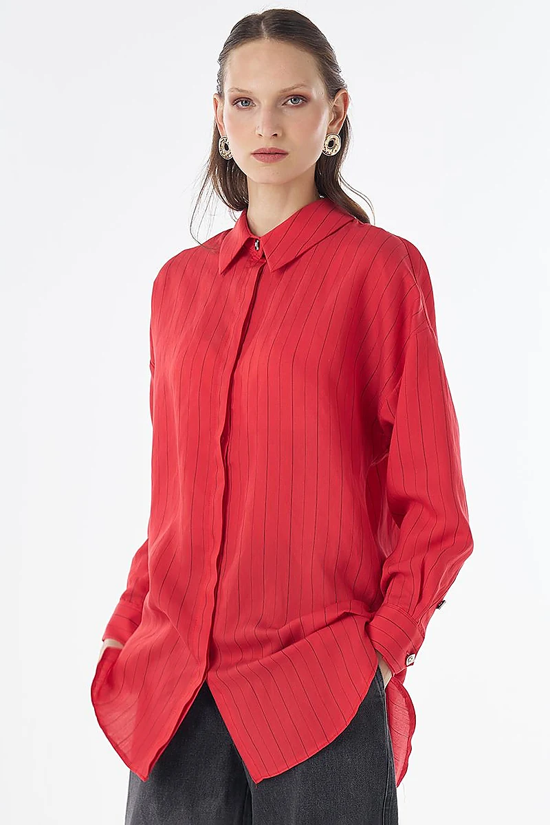 Striped Lyocell Tunic - Red