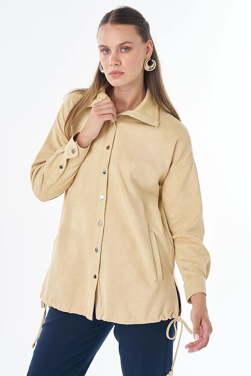 Stand Collar Suede Tunic -Yellow