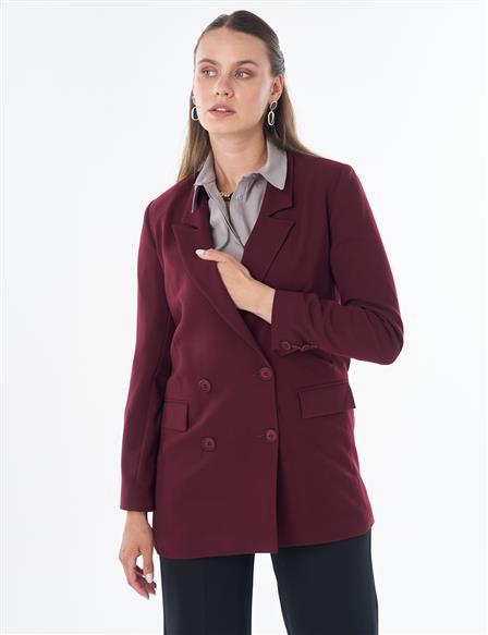 Cover Pocket Crepe Blazer Jacket Burgundy