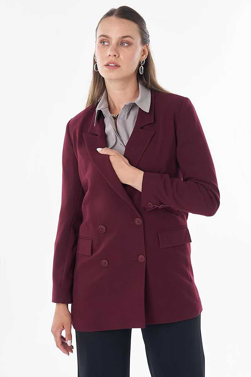 Cover Pocket Crepe Blazer Jacket Burgundy
