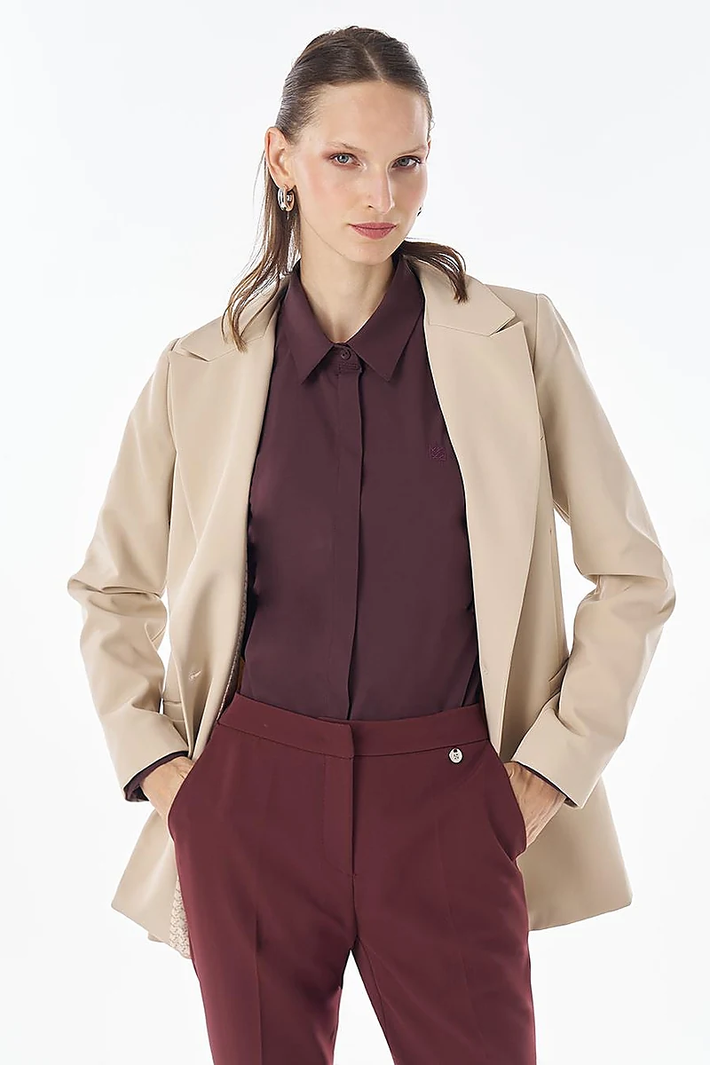 Single-Button Basic Blazer - Stone