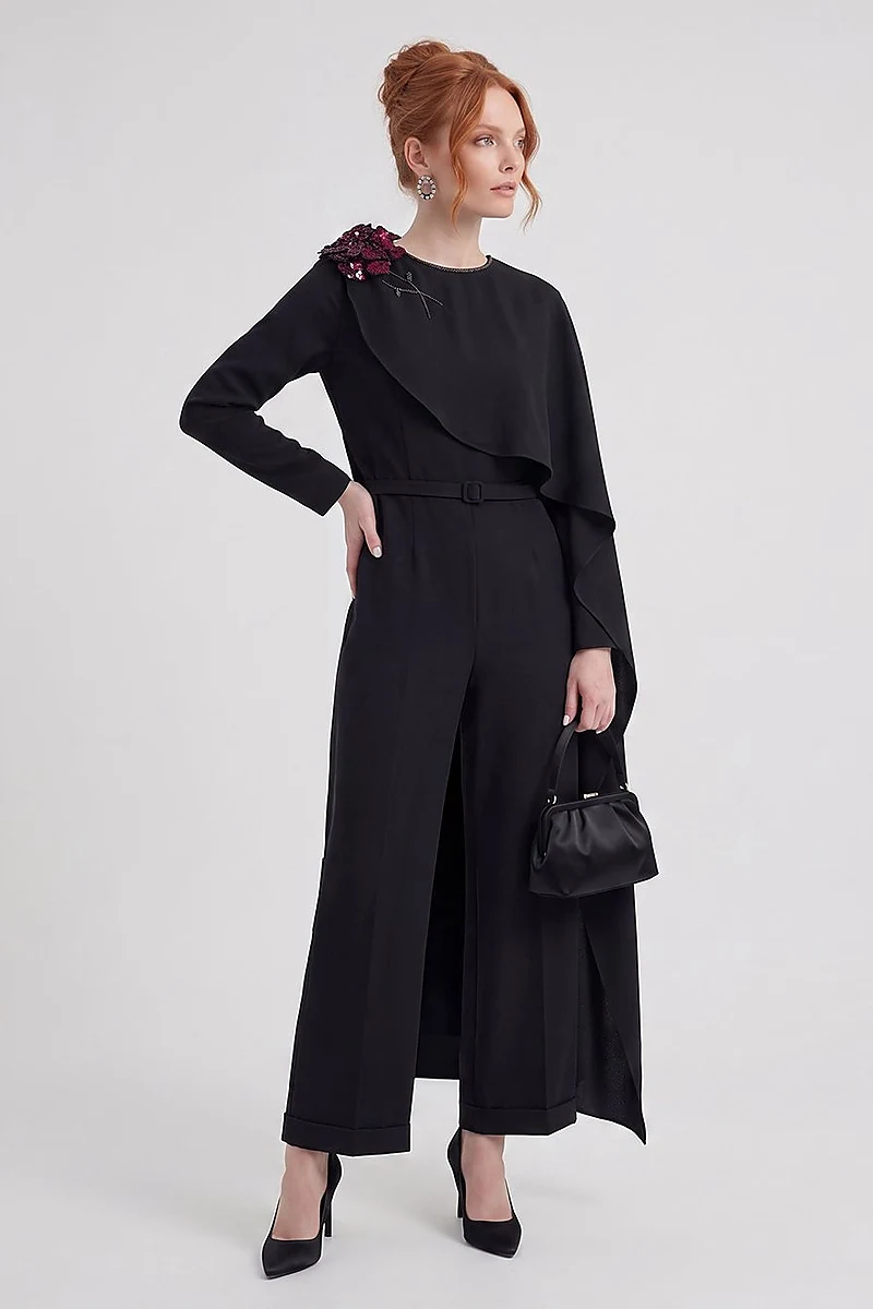 Elegant Embroidered Jumpsuit – Black