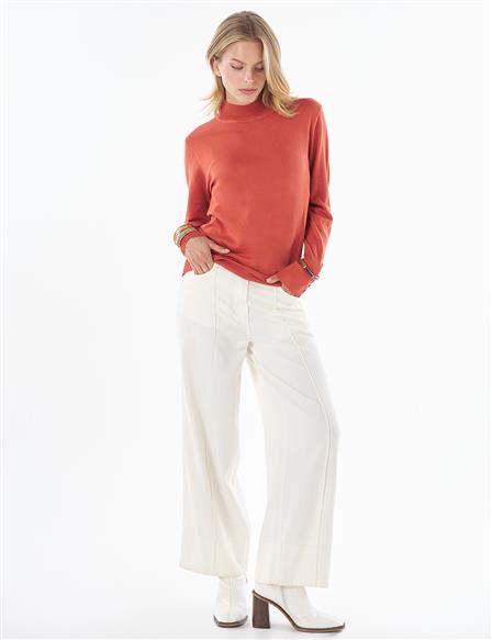 Basic Viscose Knit Sweater in Brick Red