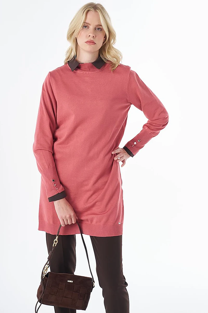 Turtleneck Basic Viscose Knit Tunic Dusty Rose