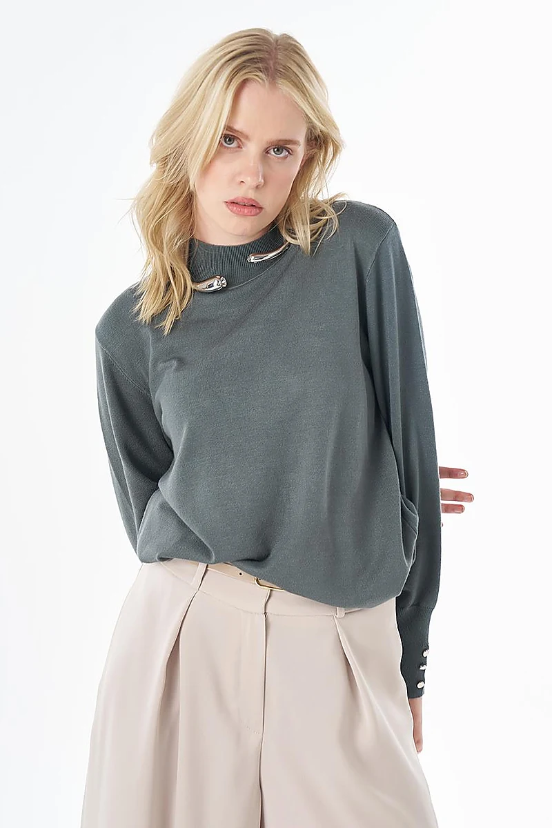 Turtleneck Basic Viscose Knit Tunic Moss Green