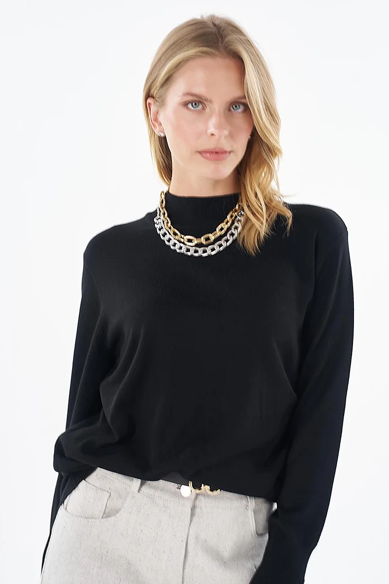 Turtleneck Basic Viscose Knit Tunic Black