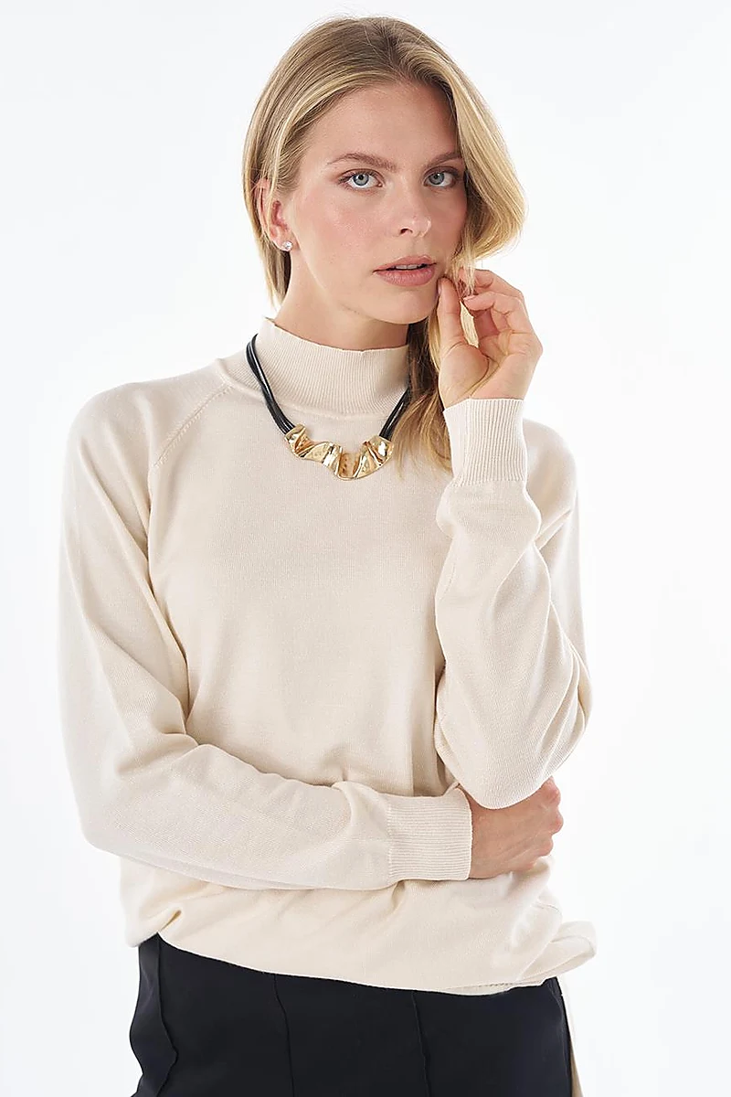 Half-Turtleneck Viscose Knit Tunic Cream