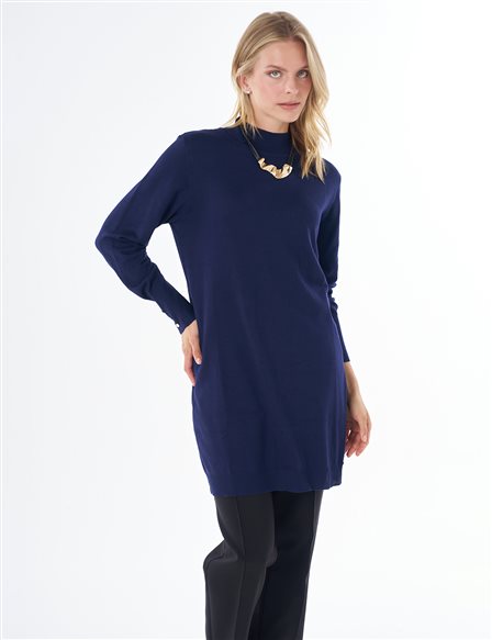 Balıkçı Yaka Basic Viskon Triko Tunik Lacivert