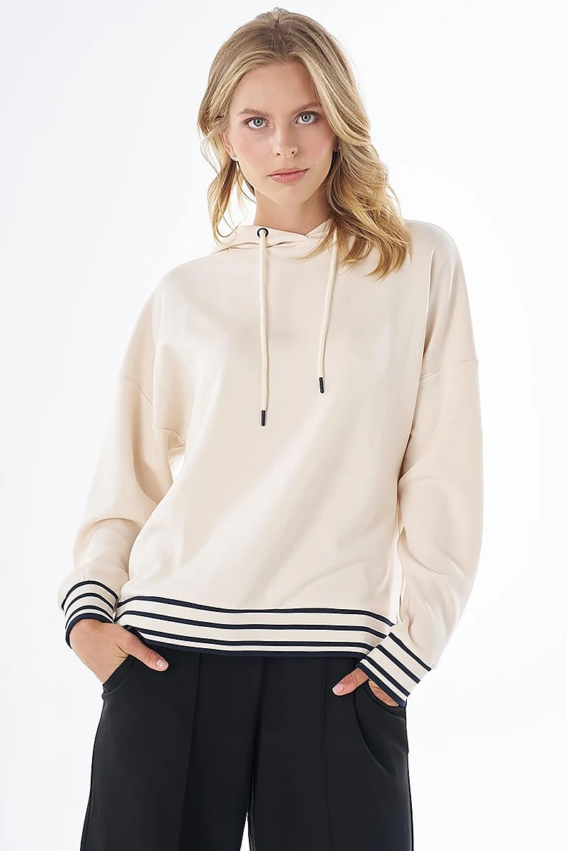 Kontrast Detaylı Sweatshirt Krem