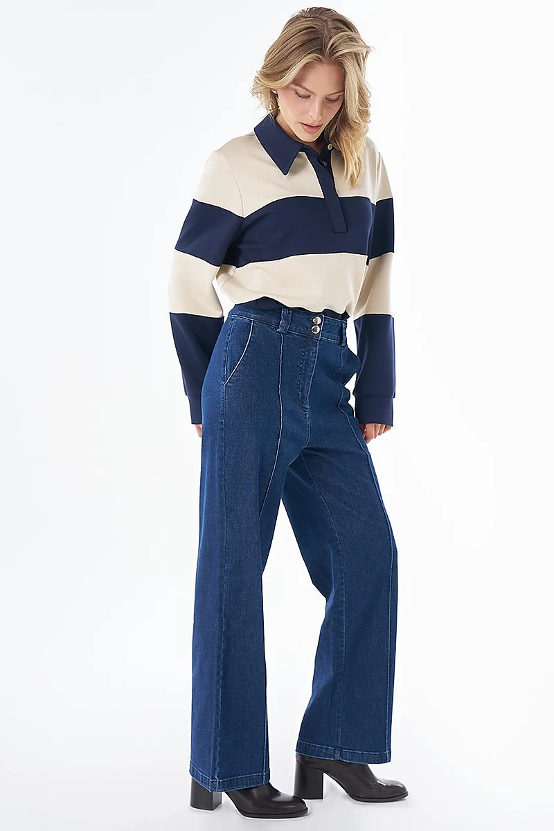 Çima Dikişli Denim Pantolon İndigo
