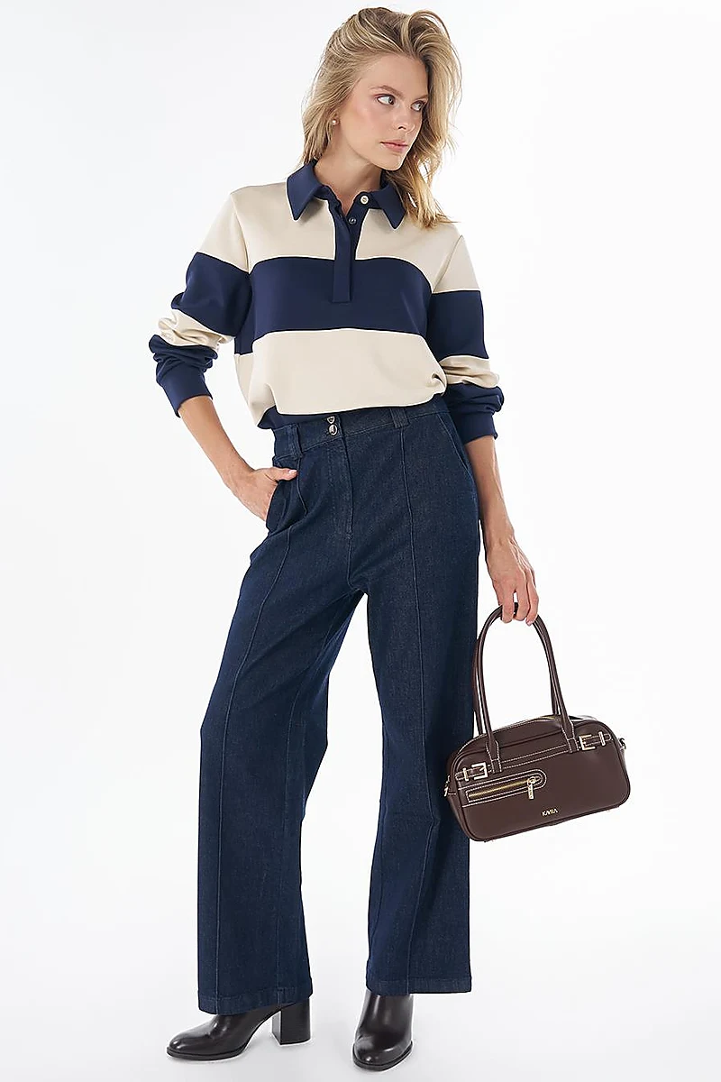 Çima Dikişli Denim Pantolon Koyu Lacivert