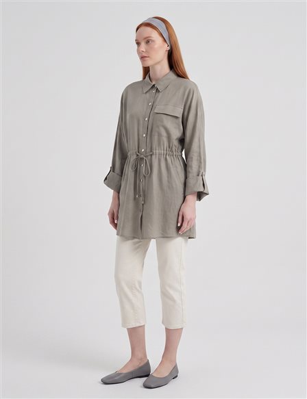 Single-Pocket Linen Lyocell Tunic Dark Mink