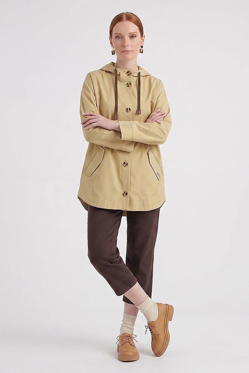 Hooded Short Trench Coat Light Yellow