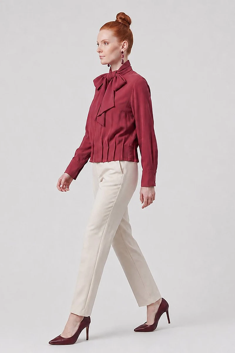Shawl Collar Rayon Blouse Tibetan Red