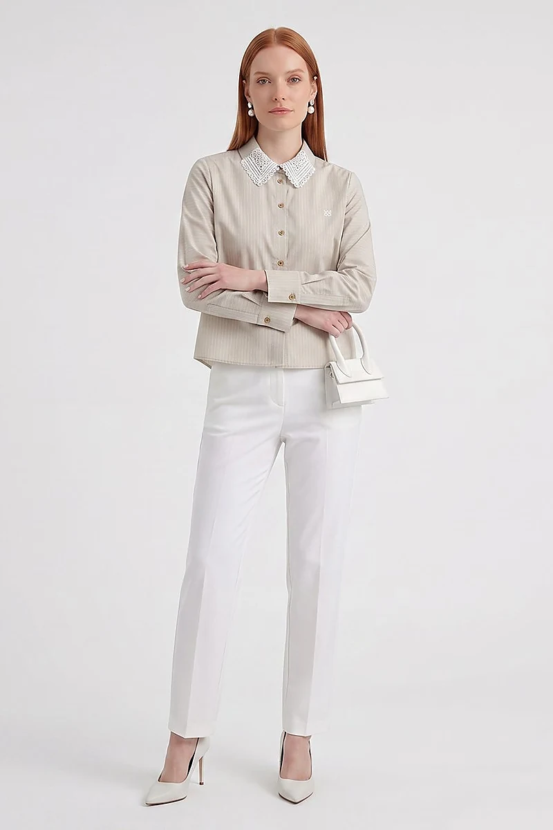 Collar-Detail Cotton Blouse Moss Green