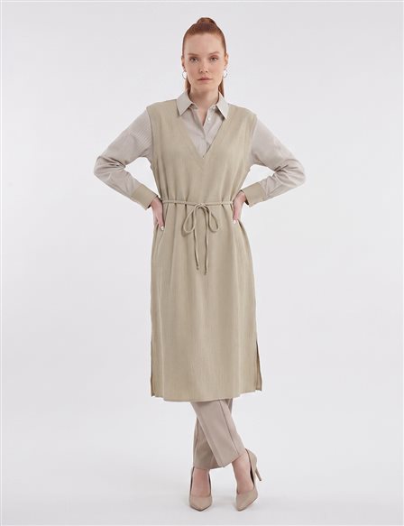 Shirt-Detail Long Tunic Moss Green