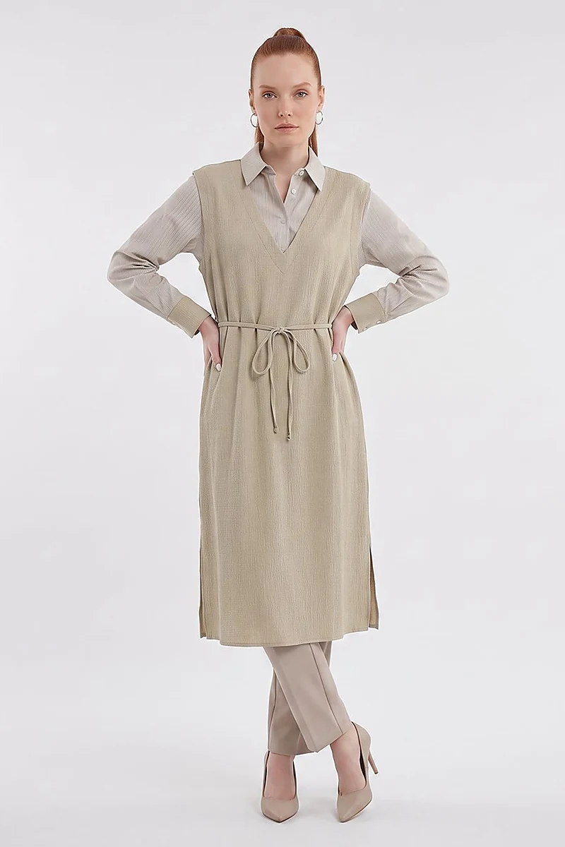 Shirt-Detail Long Tunic Moss Green