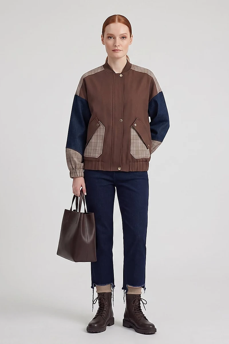Color-Block Jacket Chocolate