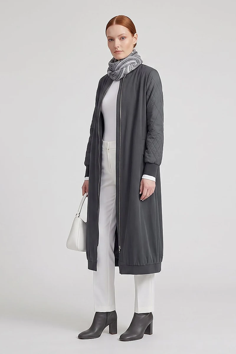 Varsity Collar Lyocell Viscose Slip-On Tunic Charcoal Gray