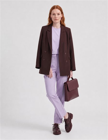 Cover Pocket Crepe Blazer Jacket Dark Brown