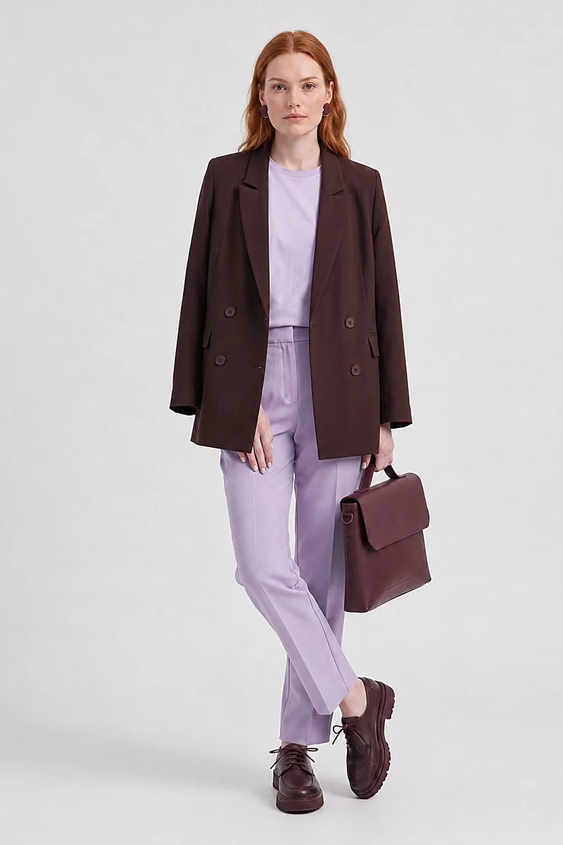 Cover Pocket Crepe Blazer Jacket Dark Brown