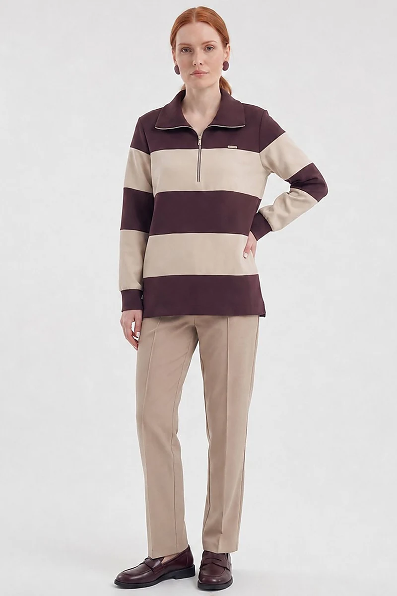 Color-Block Wide-Neck Sweatshirt Burgundy