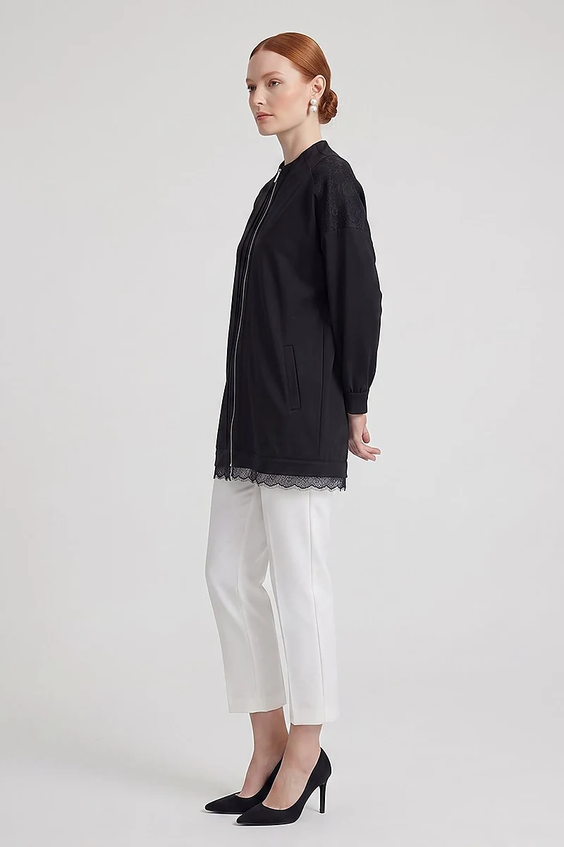Lace-Trimmed Rayon Jacket Black