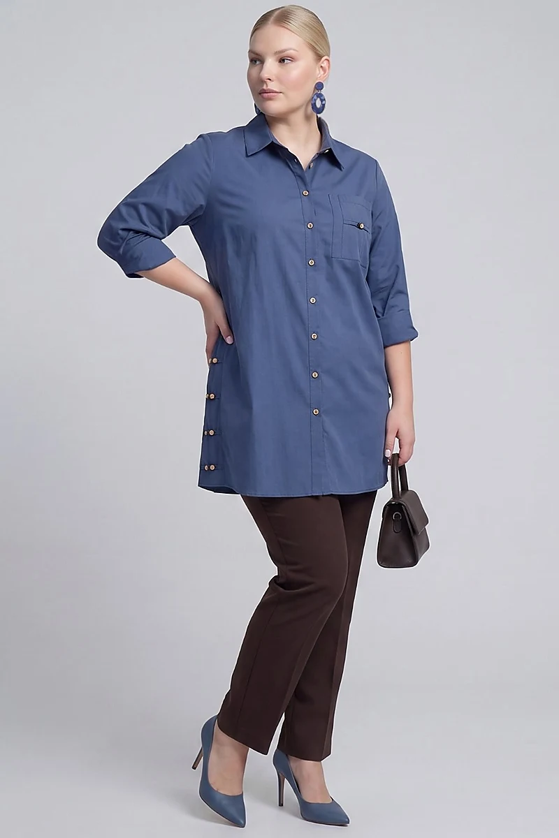 Beaded Detail Cotton Tunic Indigo