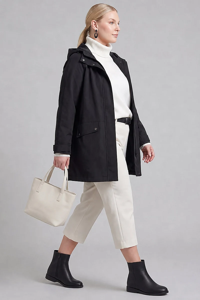 Cargo Pocket Short Trench Coat Black