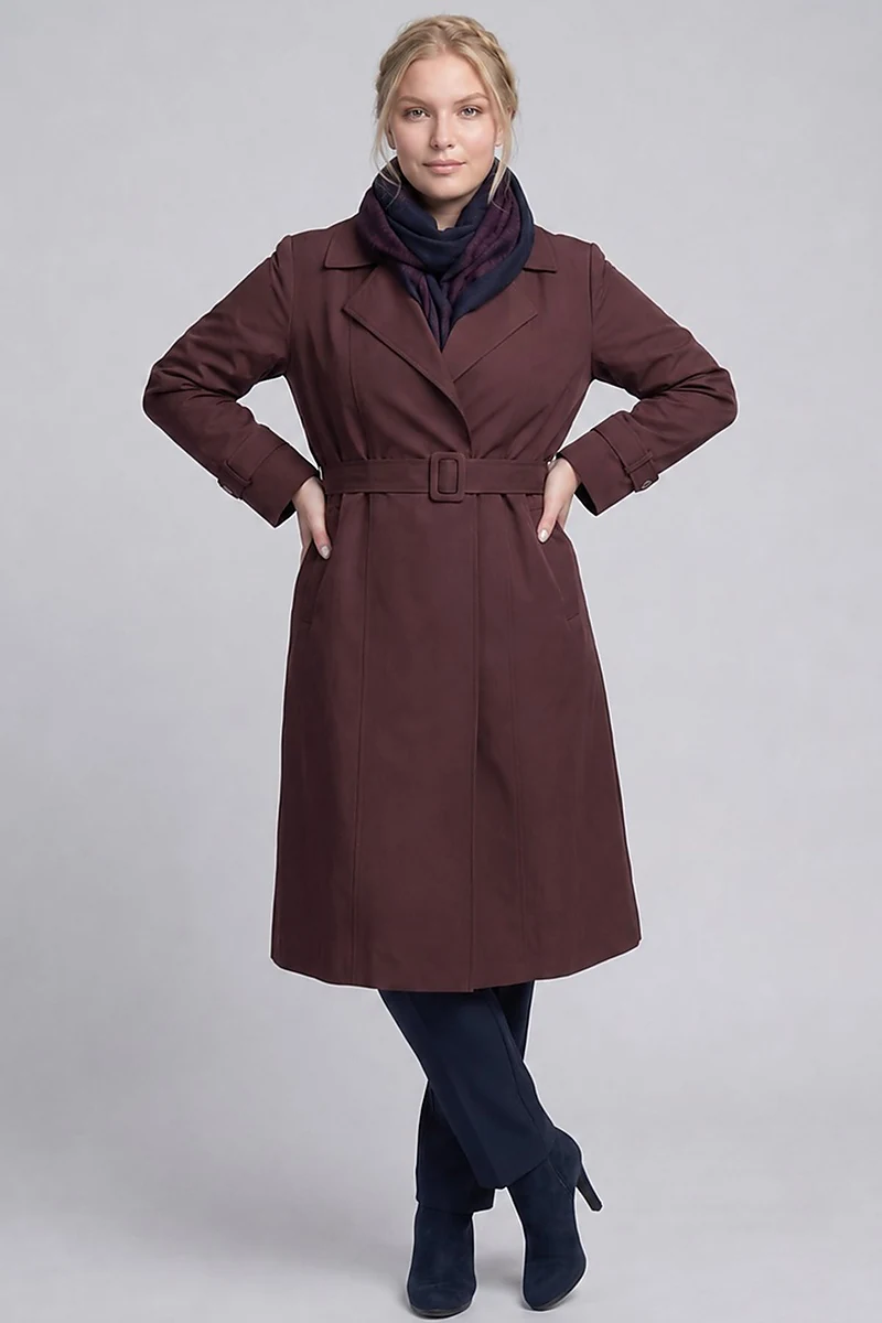 Belted Double-Breasted Trench Coat Dark Burgundy