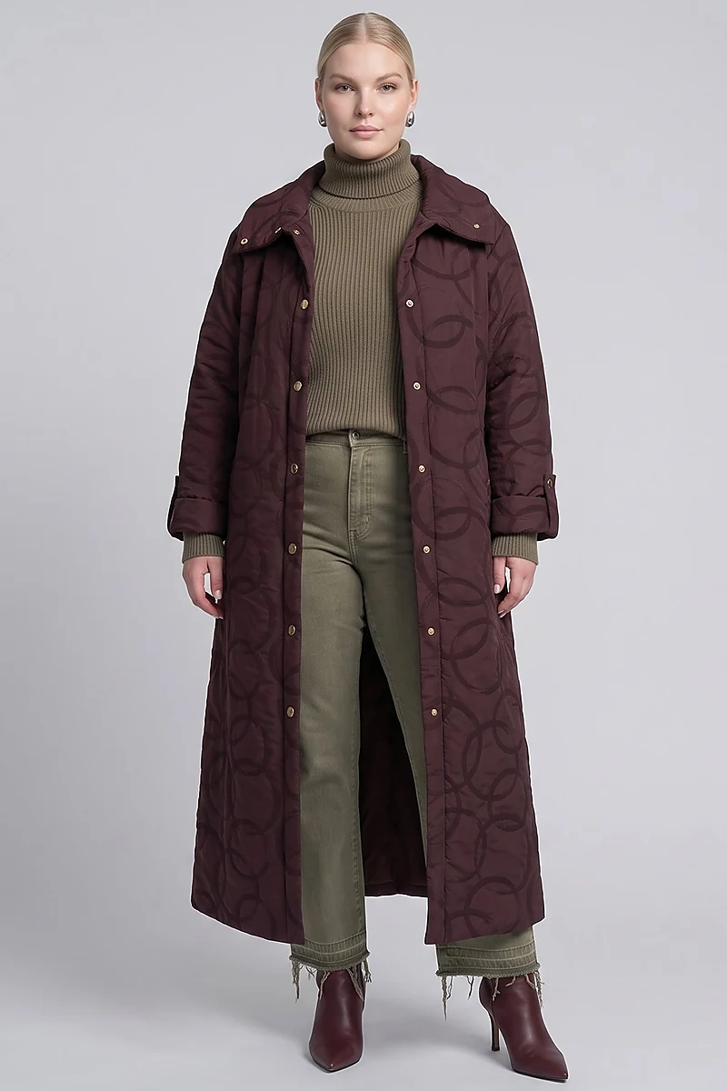 Wide Collar Quilted Poncho-Style Outerwear Dark Burgundy