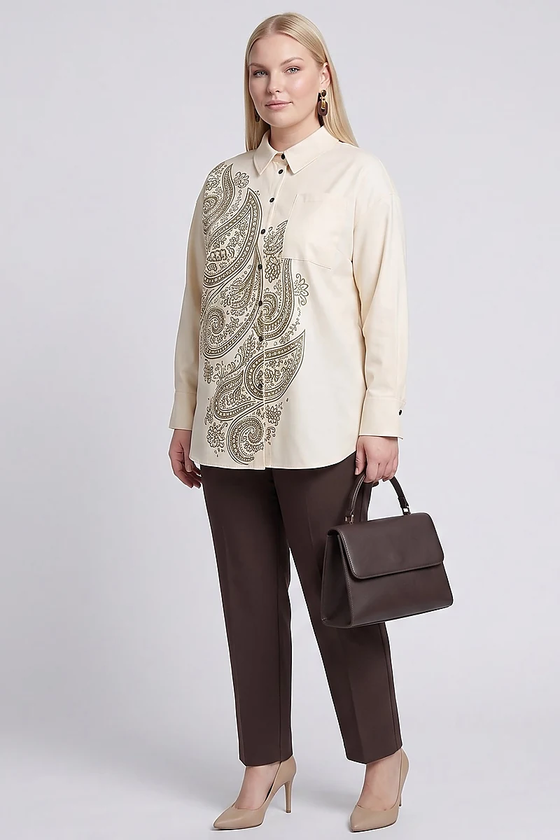 Printed Detail Cotton Lyocell Tunic Cream